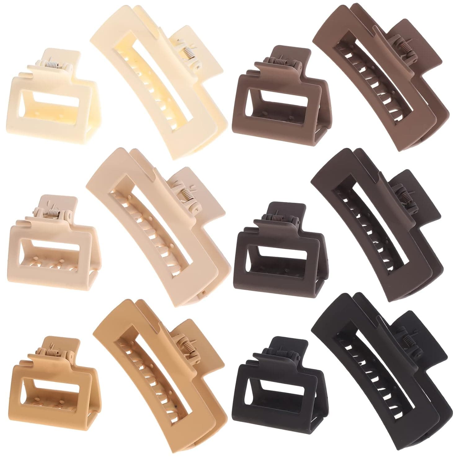 Alemaky 12 Pack Square Claw Clips, Big and Small Neutral Rectangle Hair Claw Clips, Non-slip Matte Large Hair Clips for Women,Strong Hold jaw clip for Thick Thin Hair