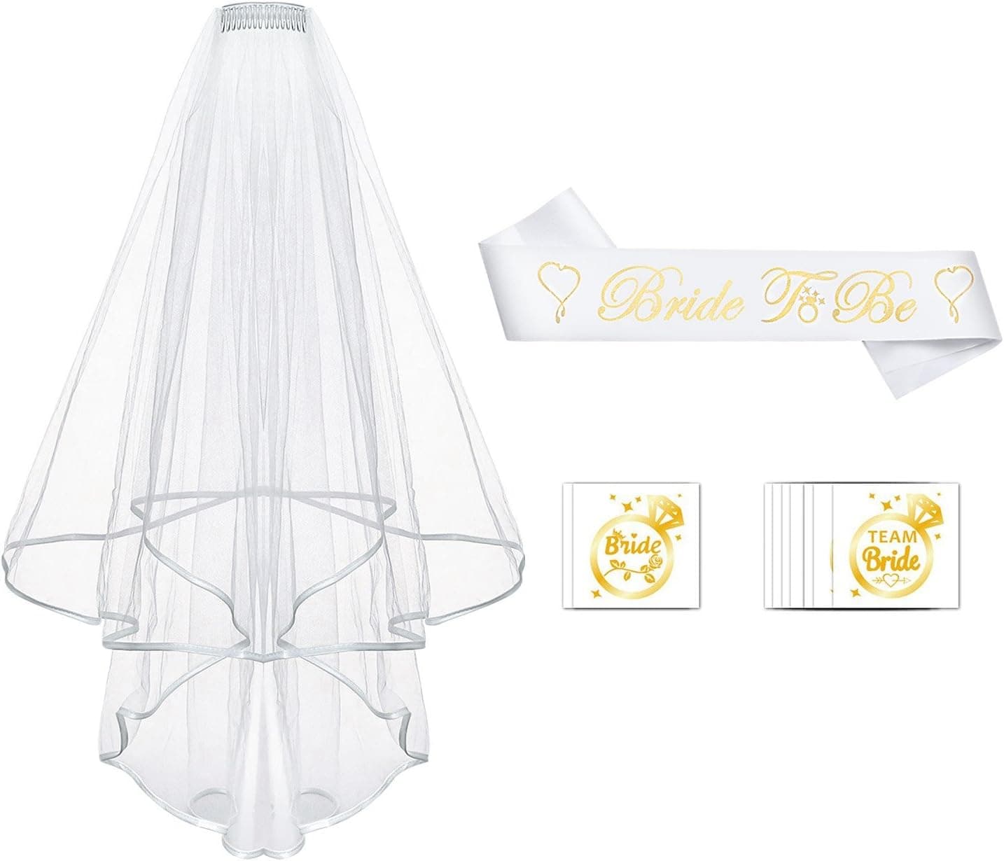 Konsait Bride to Be Sash and Veil &Hen Party Tattoo Team Bride Hen Party Accessories Kit for Hen Night Wedding Bridal Shower Party Favors Decorations Supplies