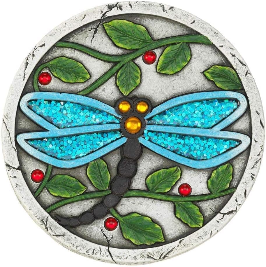 Blue Bright Decorative Stepping Stone Jewel Dragonfly Flower Garden Round Cement Concrete Path Lawn Yard Backyard Outdoor Decor 10 inches Multi Color New