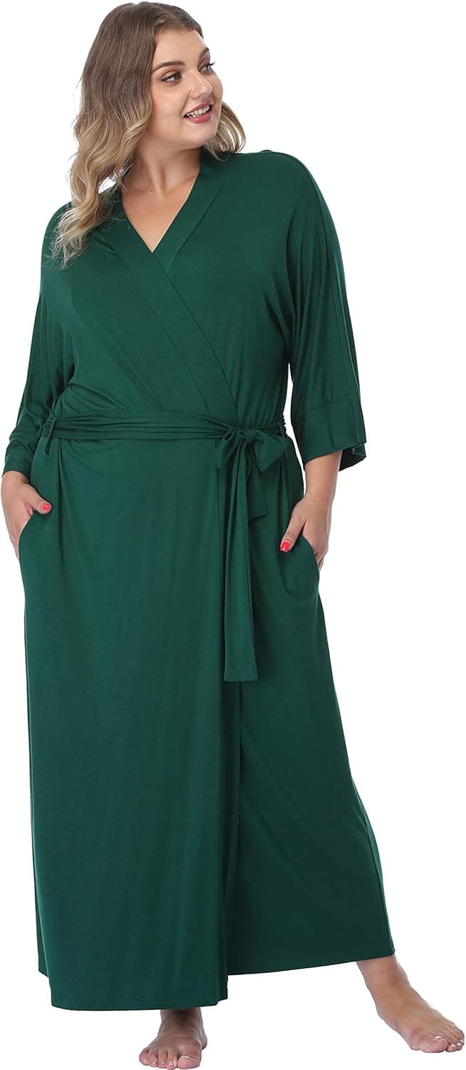 iFigure Women's Plus Size Bathrobes Long Robe Dressing Gown Soft Sleepwear