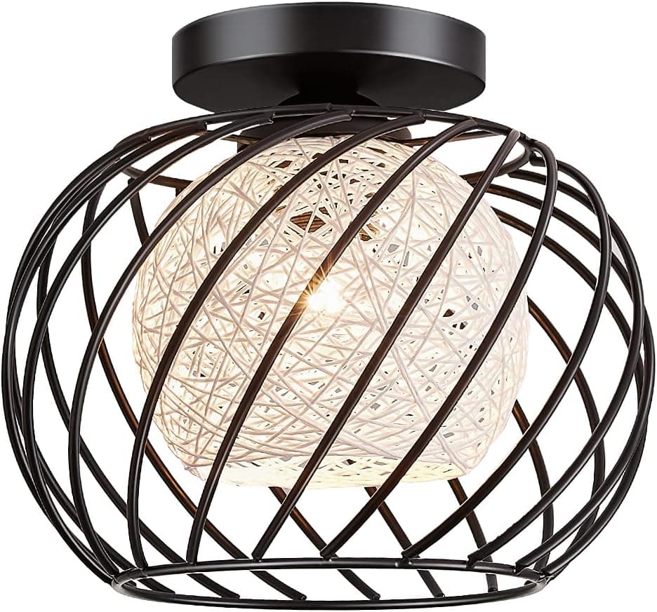 BaiZhou Black Ceiling Light Fixture Flush Mount Industrial Lamp Chandelier Kitchen Fixtures Pendant Retro Hanging Vintage Metal Lights Bulbs Indoor E26 Cafe Bar Lighting Rustic Bedroom (Black)
