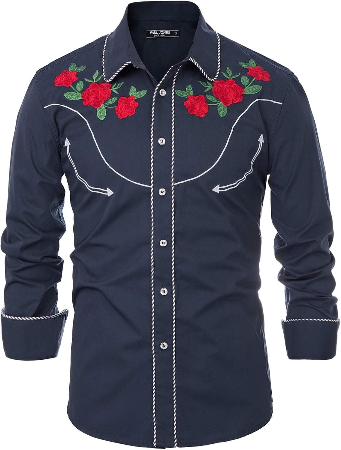 PJ PAUL JONES Men’s Embroidered Rose Shirt Slim Fit Western Button Down Cowboy Shirts