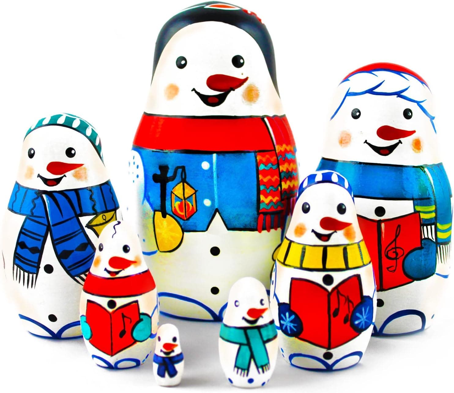 Matryoshka Dolls Family of Snowmen Set 7 pcs Snowman Wooden Toys