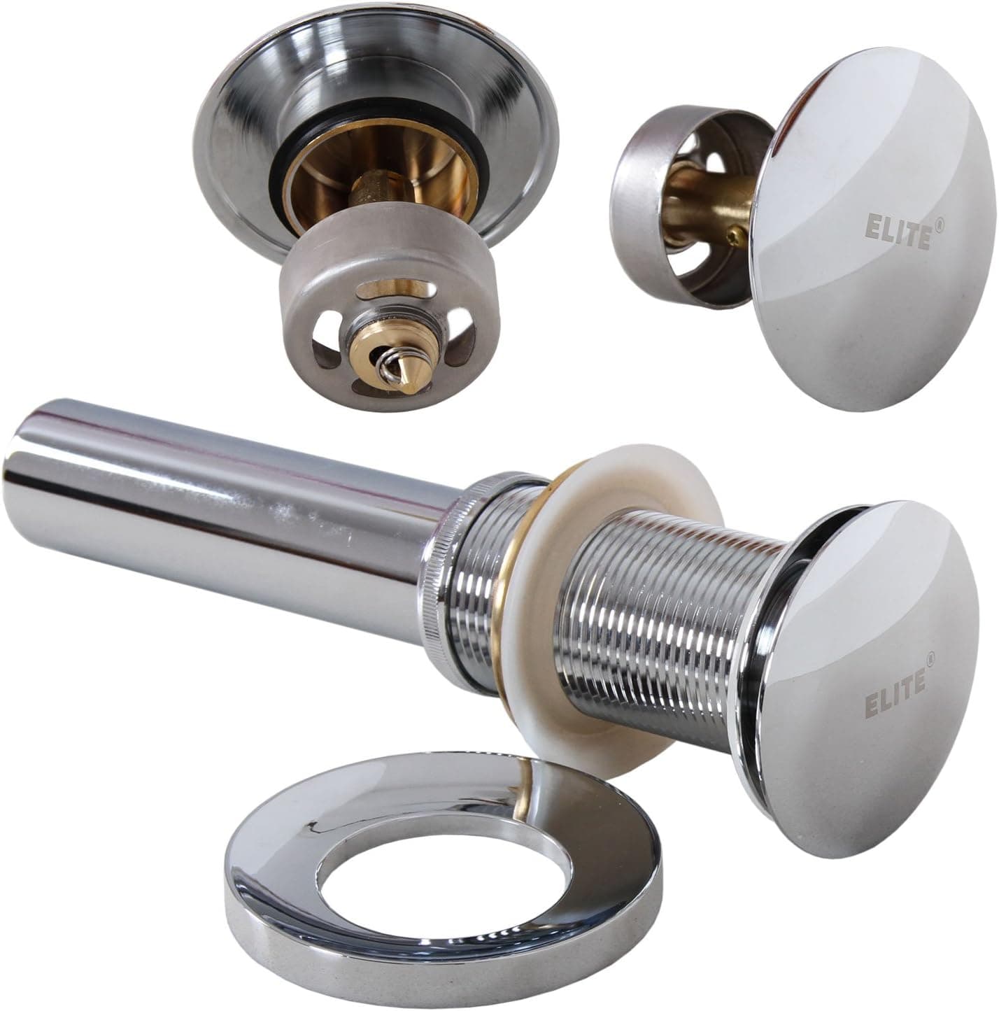ELITE Bathroom Clear Glass Vessel Sink & Chrome Waterfall Faucet Combo & Chrome Pop Up Drain Mounting Ring