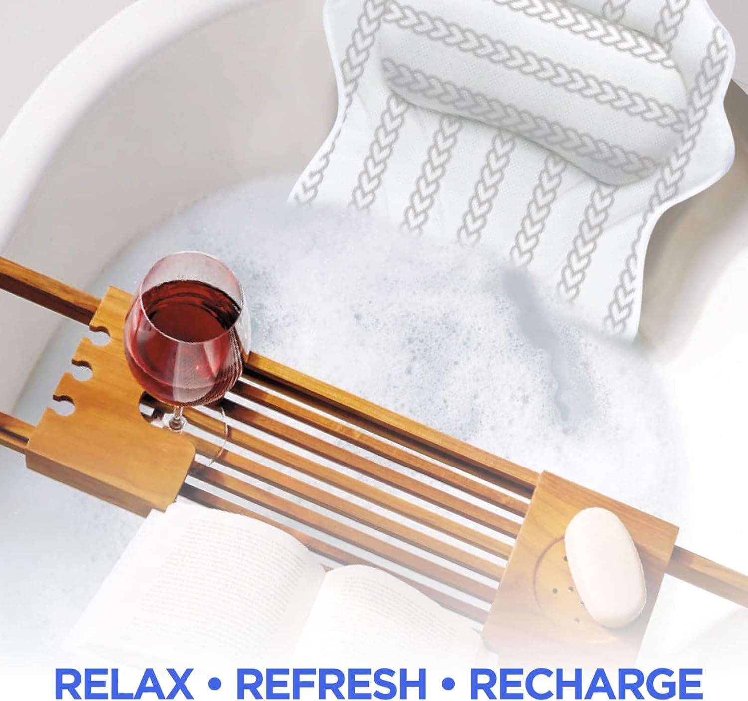 Bath Pillow for Tub for Neck & Back Support - Ergonomic Bath Tub Pillow Headrest for Women & Men - Spa Pillow with 6 Suction Cups & 4D Air-Mesh Technology (Design B)