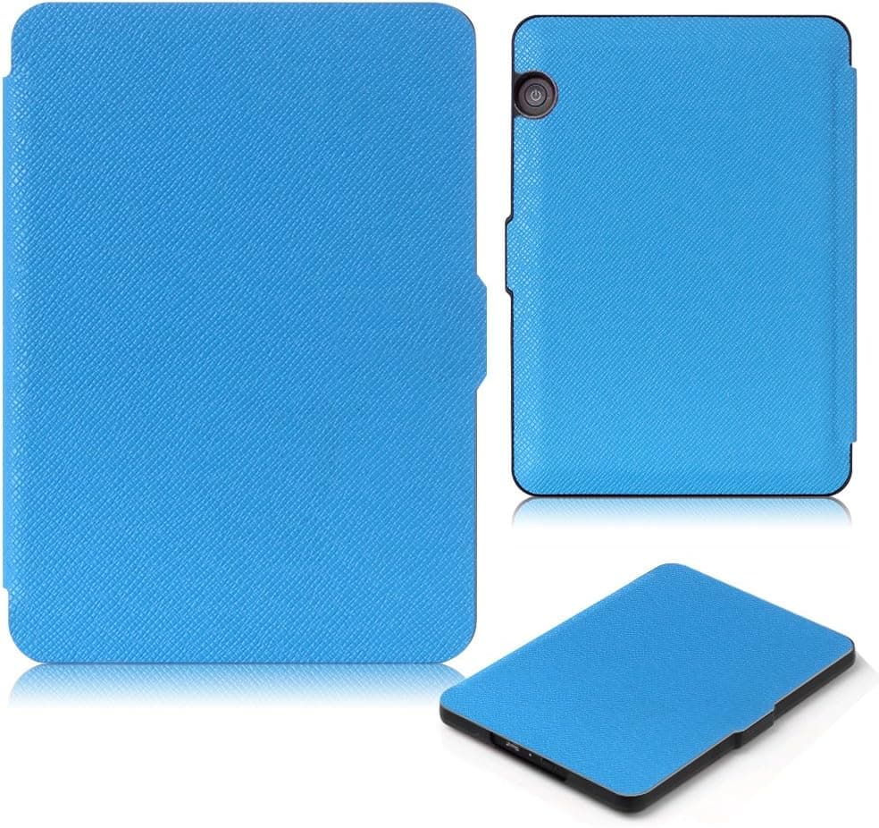 DHZ SmartShell Case for Kindle Voyage - [The Thinnest and Lightest] Protective PU Leather Cover with Auto Sleep/Wake for Amazon Kindle Voyage (2014),Cross Texture Sky Blue