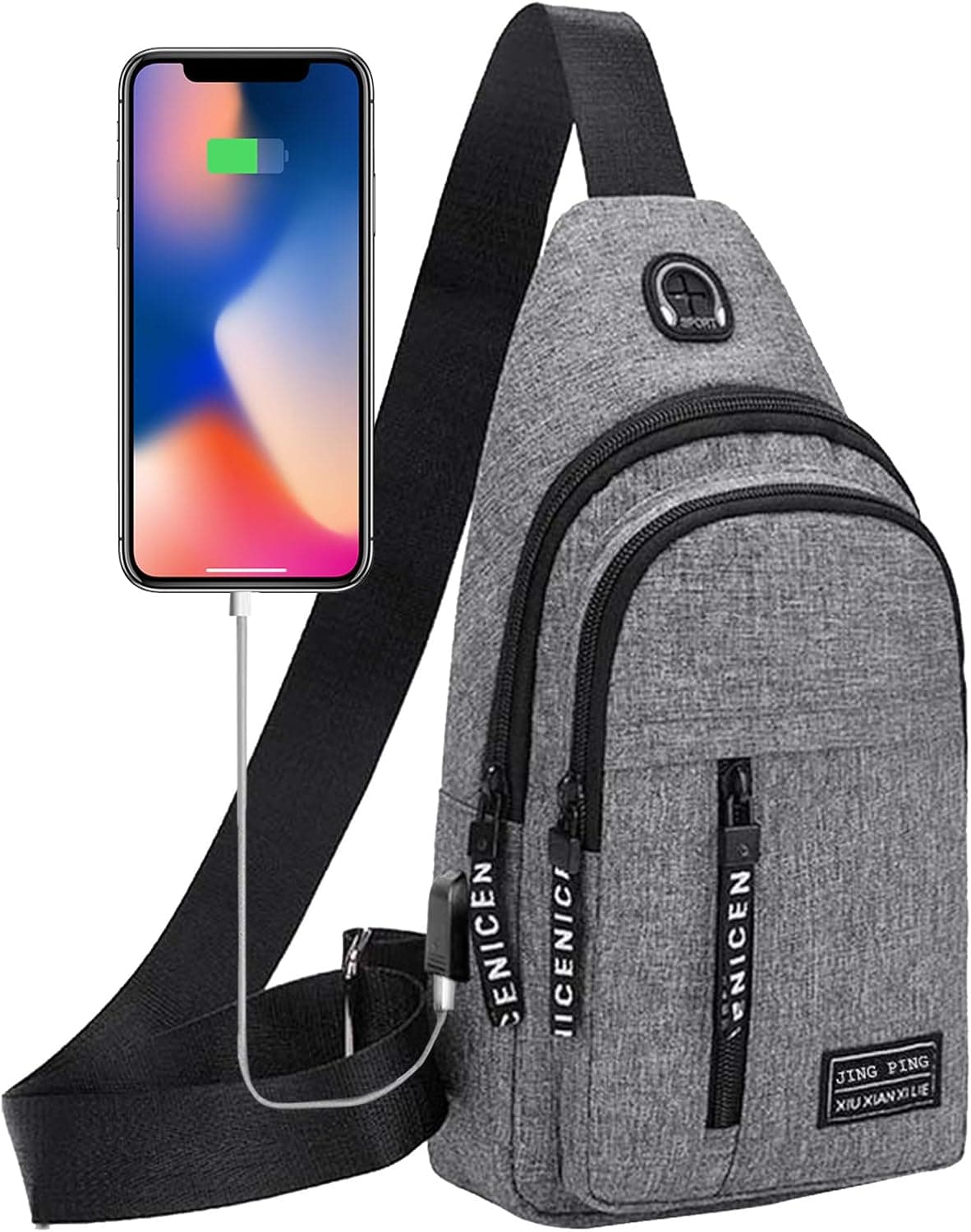 Waterproof Strap Bag Crossbody Backpack - Multipurpose Crossbody Chest Bag With USB & Headphone Hole for Hiking Travel Sports