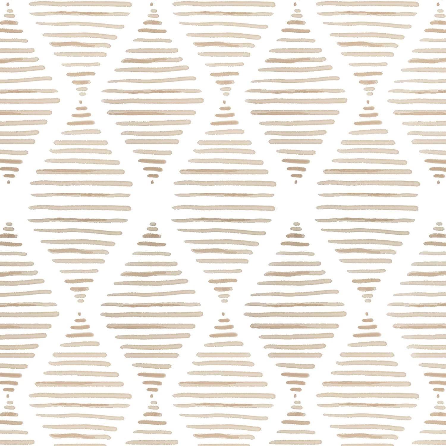 WENMER Geometric Peel and Stick Wallpaper 17.3in x 394in Striped Wallpaper Beige Wallpaper Self Adhesive Removable Wallpaper Stick on Wallpaper Beige and White Contact Paper for Cabinets Countertop