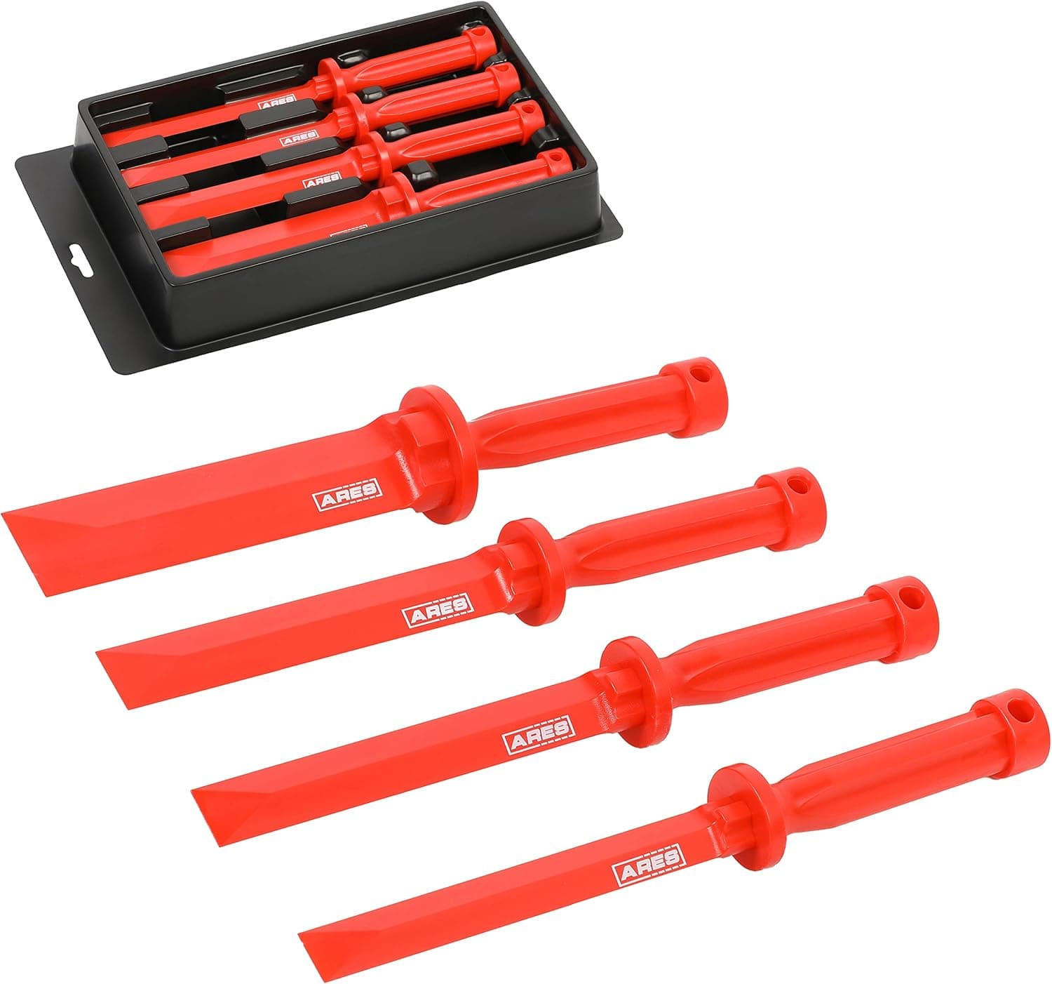 ARES 10083 – 4-Piece Non-Marring Scraper Chisel Set – Thermoplastic Construction Resists Flexing and Breaking – Safely Removes Debris, Adhesives, Film, Deposits and More from a Variety of Surfaces