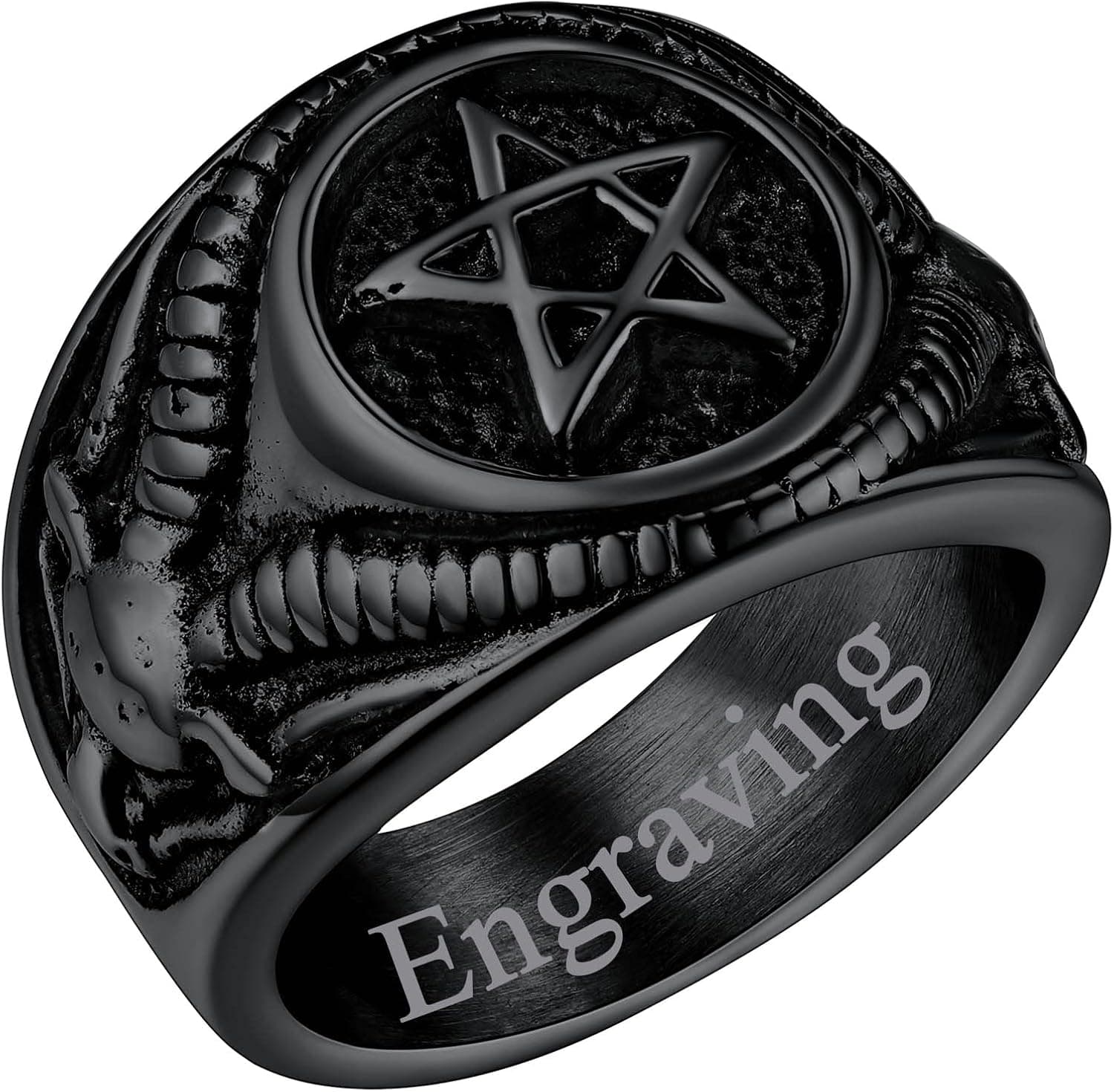 FaithHeart Satanic Jewelry Baphomet Goat Rings Sigil of Lucifer Satan Symbol Signet Ring for Men Woman Size 7/8/9/10/11/12/13/14 Personalized Custom