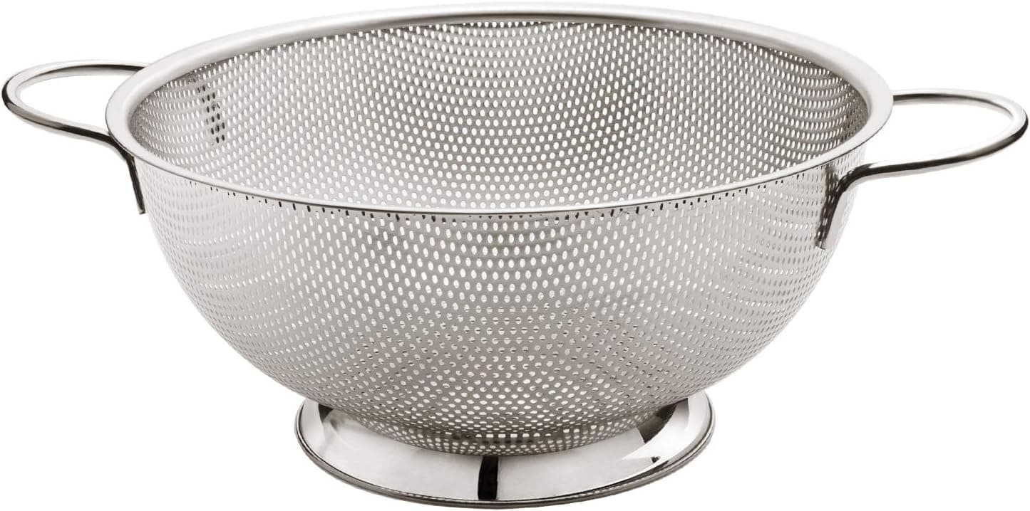 MENSARJOR Micro-perforated SUS304 Food Grade Stainless Steel 5-quart Colander Professional Strainer for Pasta, Noodles, Orzo, Vegetables & Fruits- Heavy Duty Handle-Dishwasher Safe