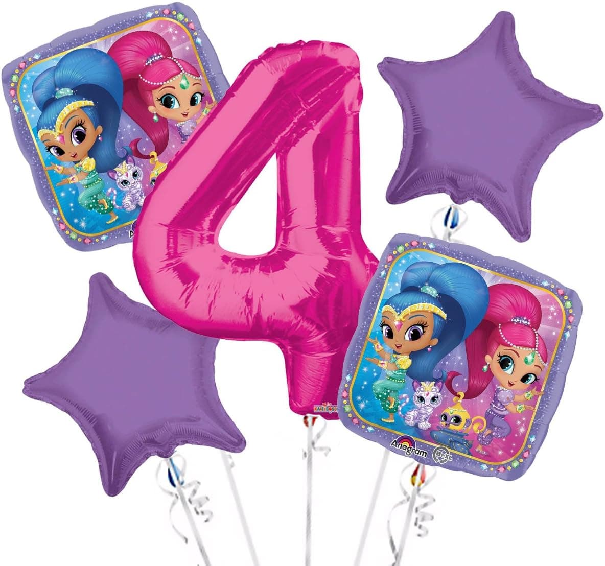 Shimmer and Shine Balloon Bouquet 4th Birthday 5 pcs - Party Supplies.