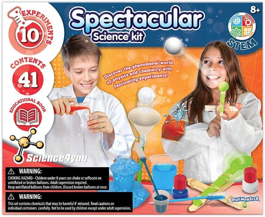 PlayMonster Science4you - Spectacular Science - 10 Experiments to Discover Physics and Chemistry - Fun, Education Activity for Kids Ages 8+