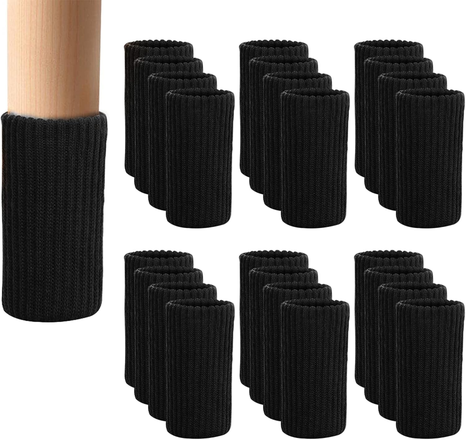 24 PCs Furniture Leg Socks - Black Knitted Furniture Socks, Double Thickness Chair Leg Floor Protectors, High Elastic Chair Leg Covers Furniture Caps Set, Move Easily and Reduce Noise