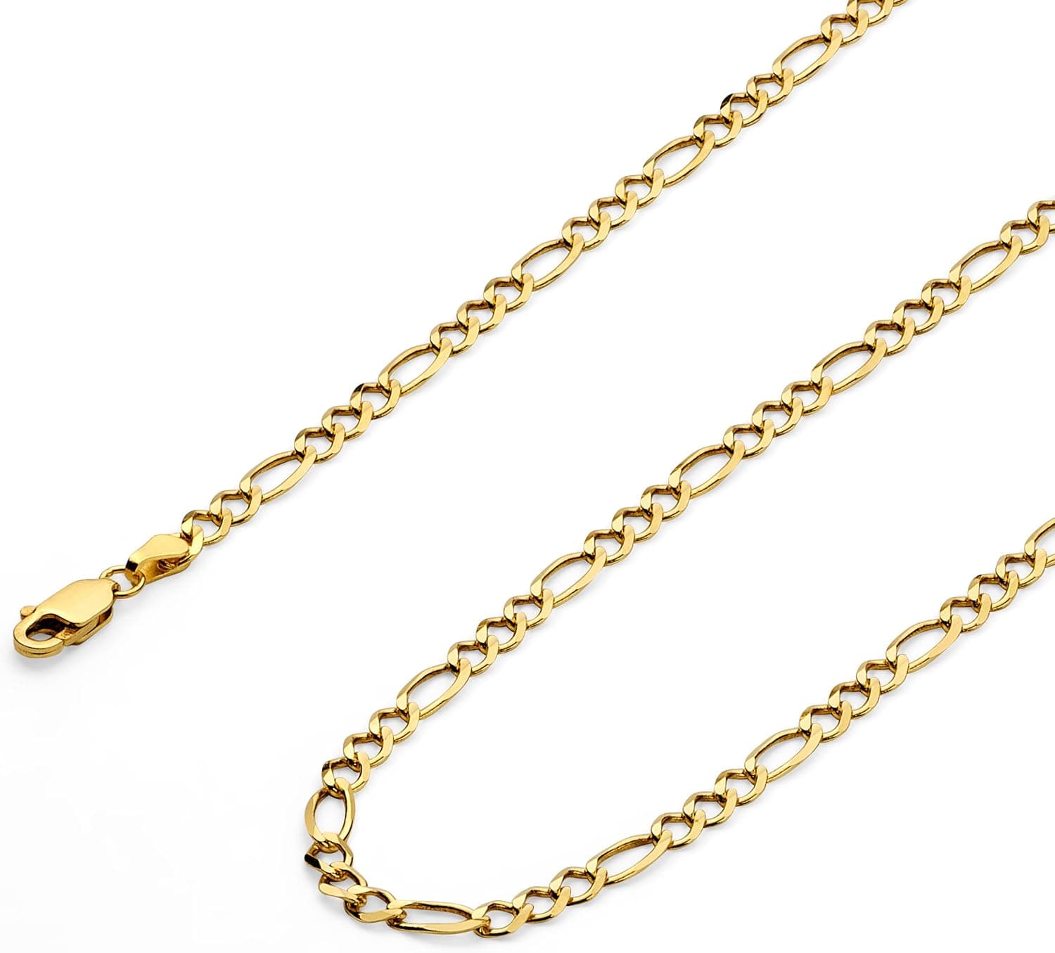 Wellingsale 14k Yellow Gold Solid 3.5mm Figaro 3+1 Open Chain Necklace