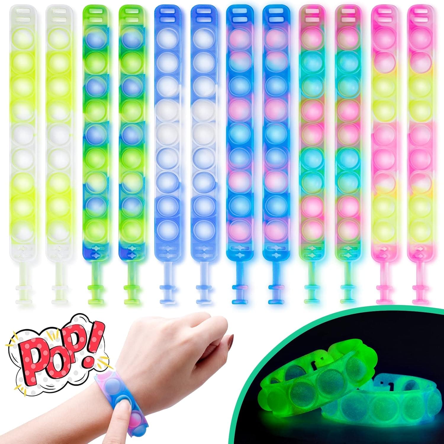 Shesangel Fidget Bracelets, Luminous Push Pop Fidget Toy
