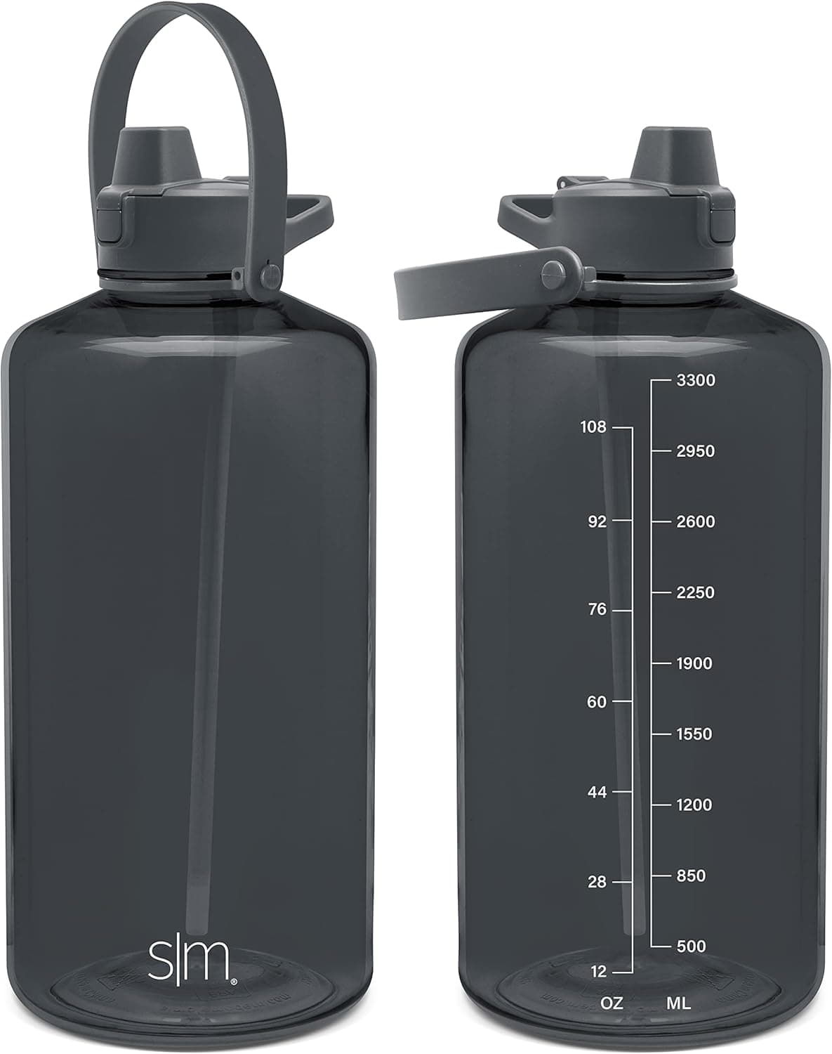 Simple Modern 1 Gallon 128 oz Water Bottle with Push Button Silicone Straw Lid & Motivational Measurement Marker | Large Reusable Tritan Plastic Water Jug | Summit Collection | Graphite