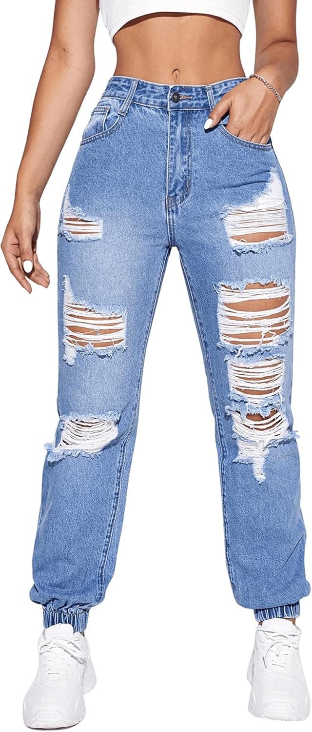 SweatyRocks Women's Ripped Boyfriend Jeans Distressed Denim Ankle Length Jeans