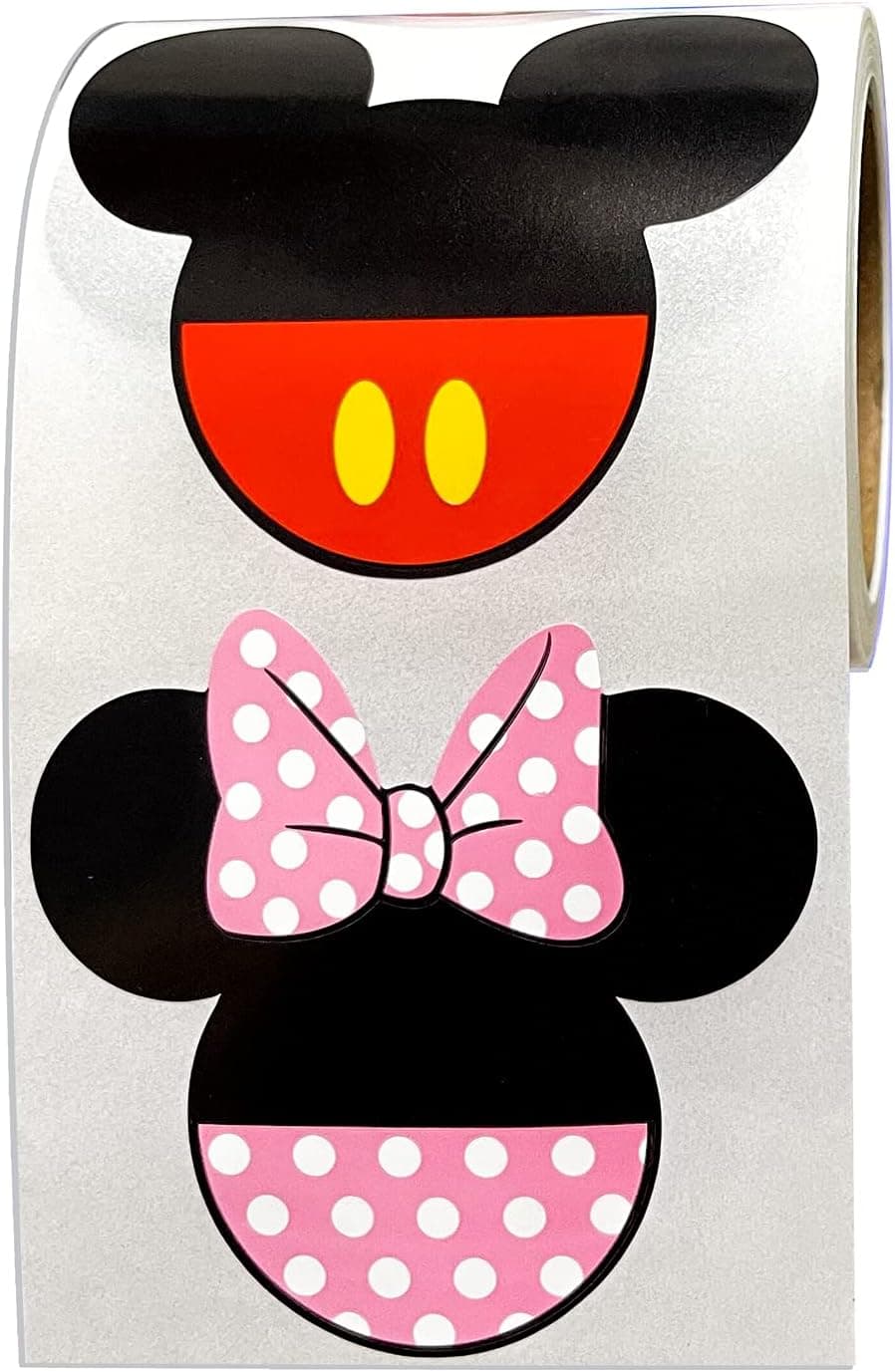 LONGYU Pink Minnie Mouse Head Stickers and Red Mickey Mouse Stickers 140 pcs /Roll Mickey PVC Stickers, Minnie/Mickey Themed Birthday Party Supplies, Children's Birthday Party Derations