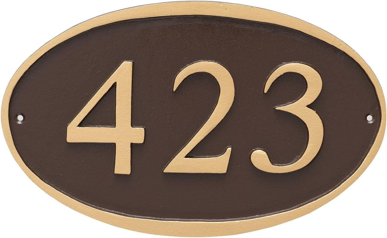 Montague Metal PCS-0133S1-W-BC Ferris Oval Address Plaque Sign, 6.5" x 10.5", Black/Copper