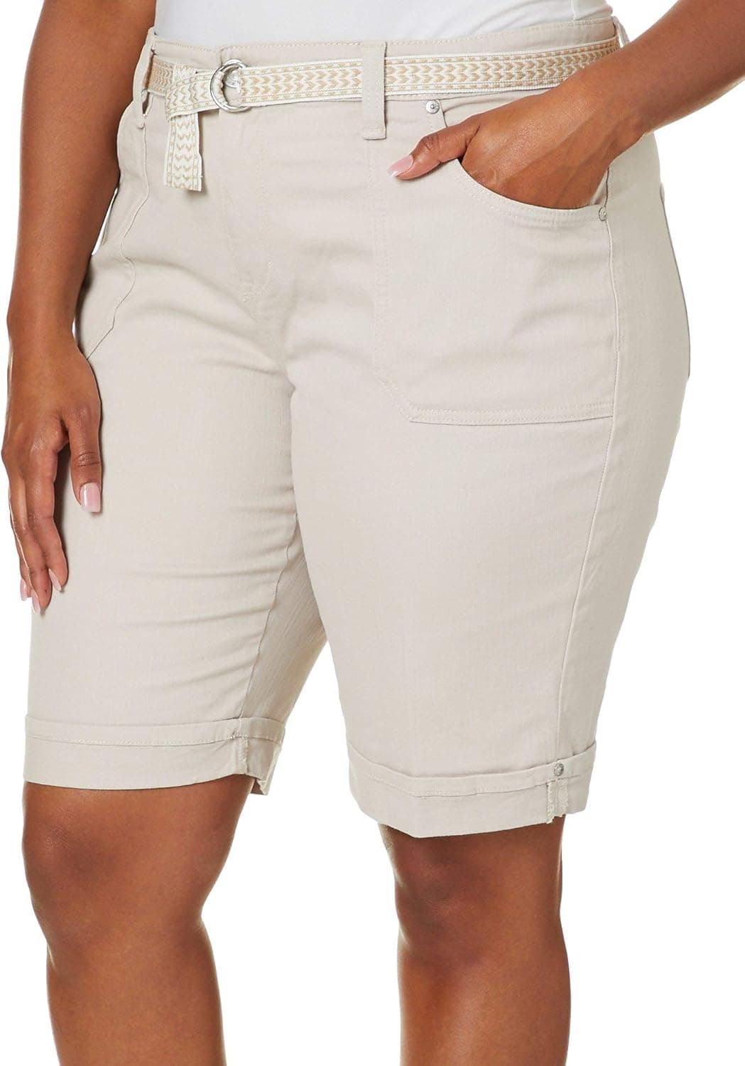 Gloria Vanderbilt Women's Plus Size Mia Belted Bermuda Short, Stonewood, 16W