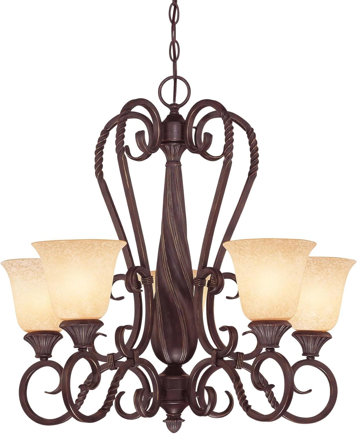 Savoy House 1P-8286-5-52 Chandelier with Amber Glass Shades, Bark and Gold Finish