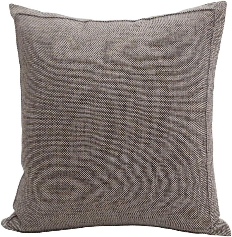 Bursonvic Throw Pillow Case Cushion Cover, Linen Burlap Home Farmhouse/Modern Decorative Square Solid Pillow Cover for Sofa/Couch/Bed (18 x 18 Inches, Beige/Light Coffee)