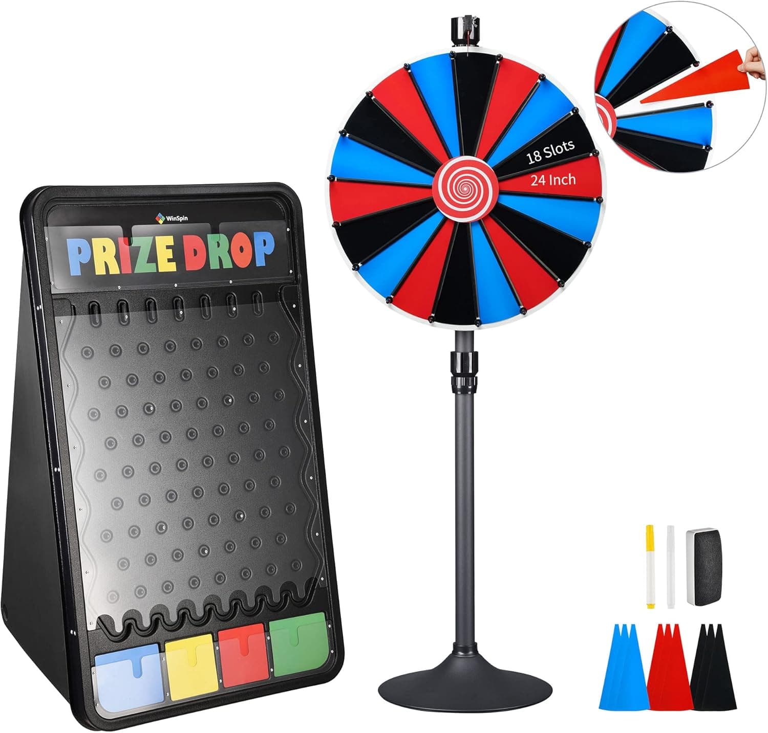 WinSpin 24" DIY Color Prize Wheel 41"x25" Plinko Board Prize Drop Game Party