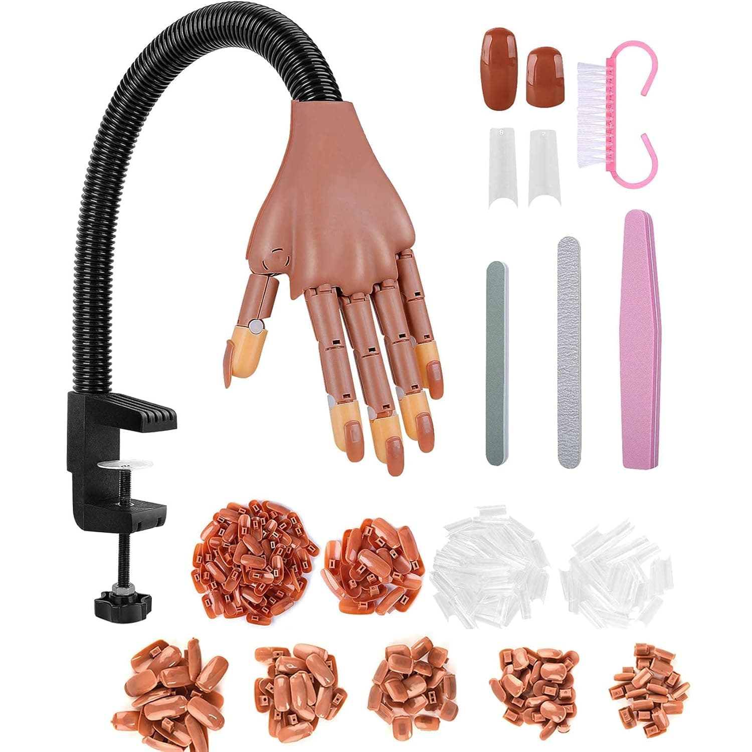 Upgraded Practice Hand For Acrylic Nails, Nail Practice Fake Hand, Nail Salons and DIY Nail Art Supplies with 200pcs Replaceable Fake Nail Tips and 100pcs Half Cover Clear Acrylic Nail Tips