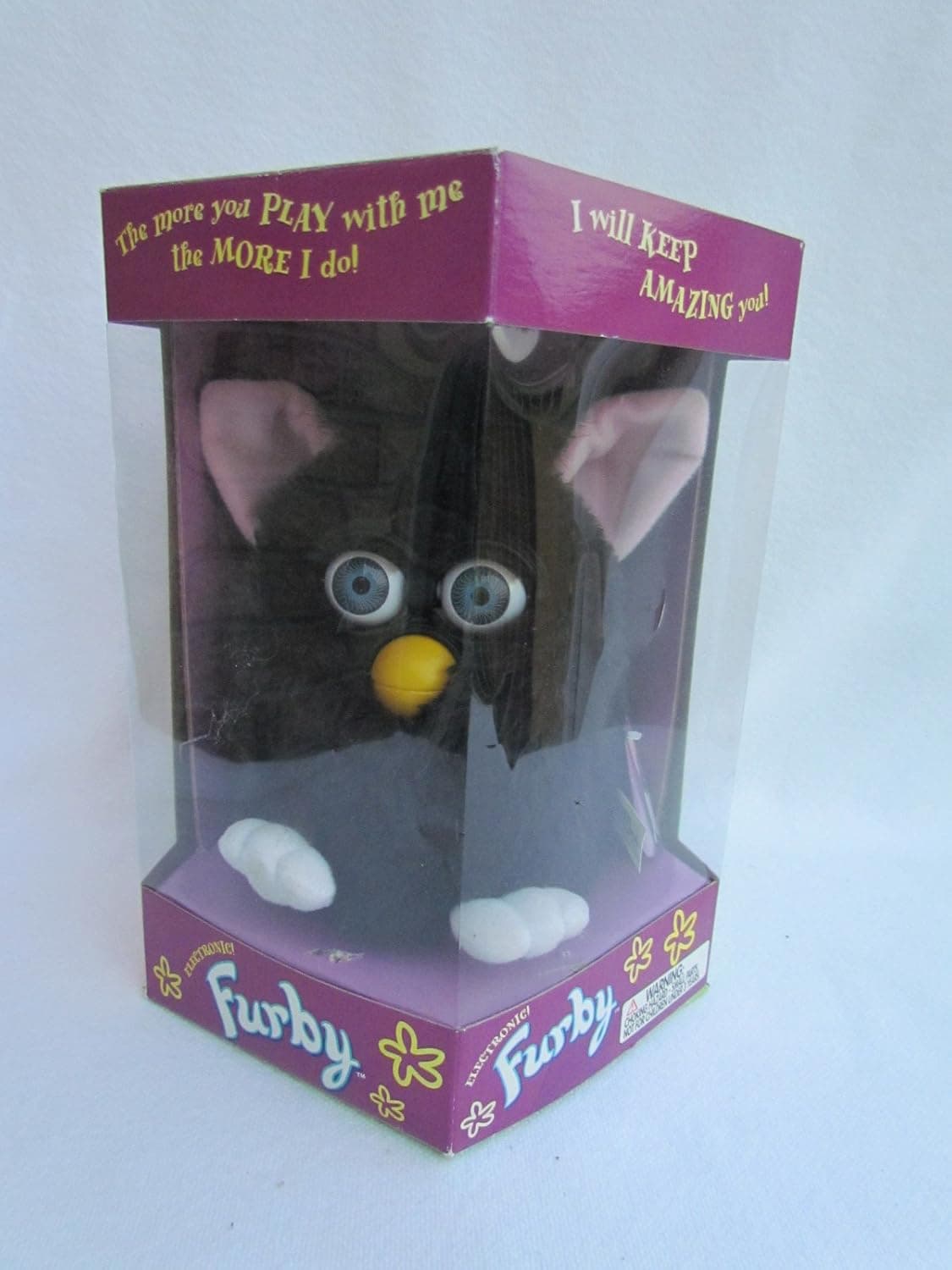 1998 Furby Black with Blue Eyes, Pink Ears and White Feet