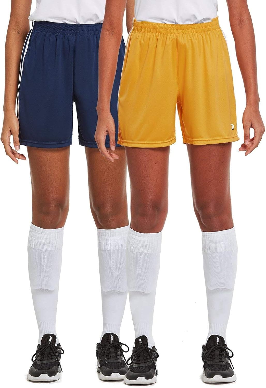 BALEAF Women's 5'' Basketball Soccer Lightweight Shorts 2-Pack UPF50+ Athletic Sports Training Loose-Fit with Drawstrings Navy/Yellow XL