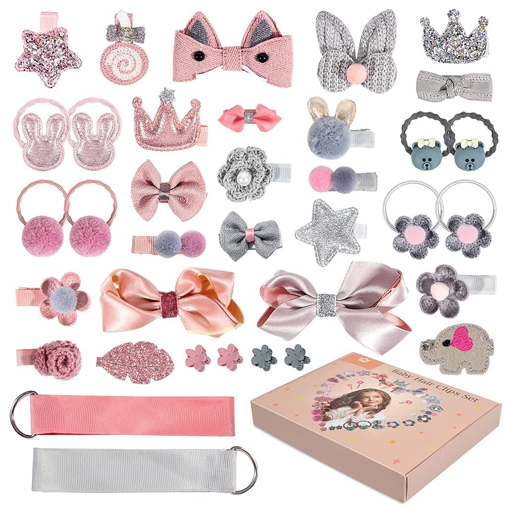 36PCS Baby Hair Clips Set for Little Girls,Hair Rops Barrettes Hair Ties Hair Accessories Baby Girls Toddlers Kids for Birthday Christmas Birthday Children's Day Gift