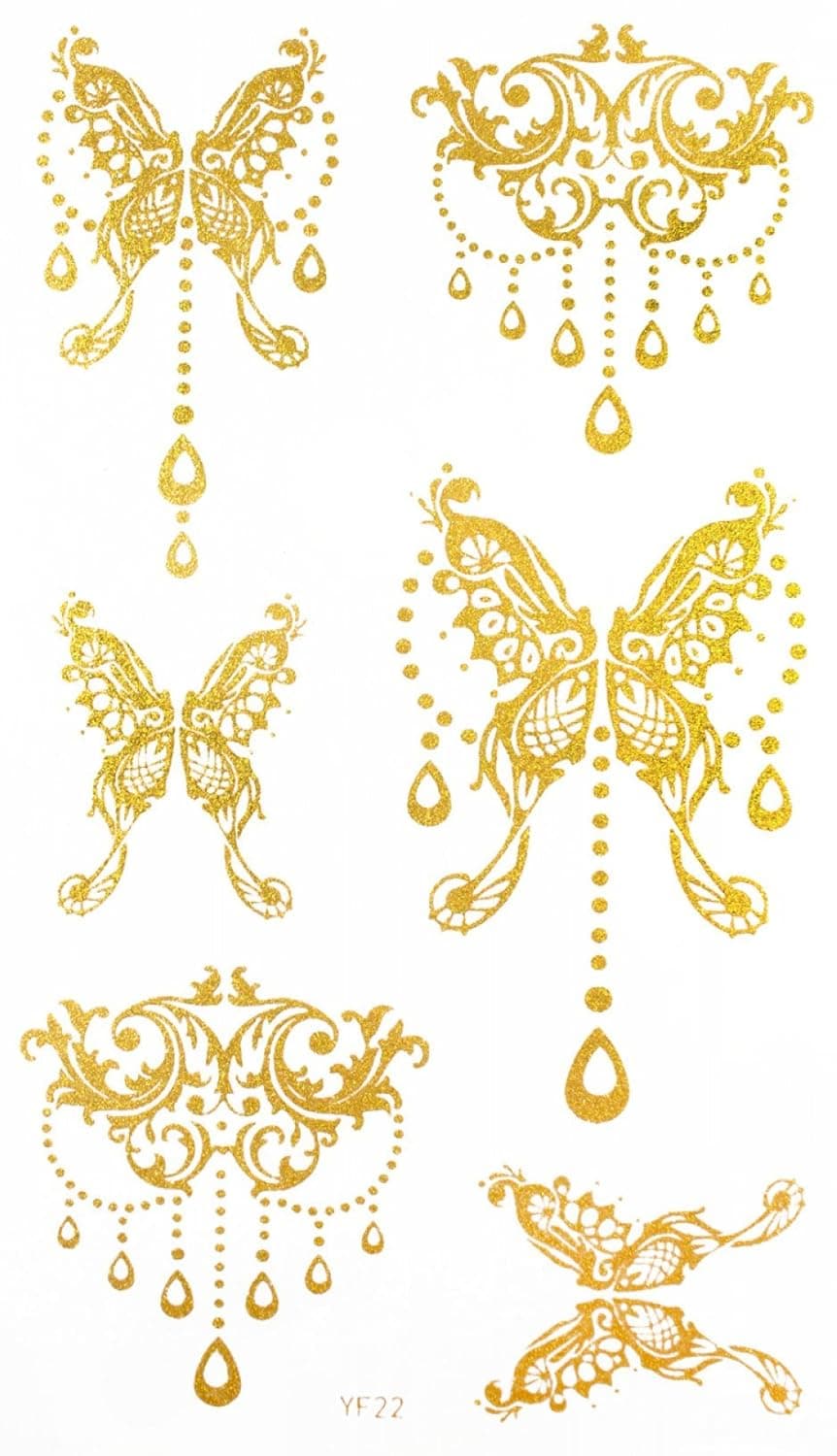 GGSELL GGSELL waterproof and non toxic product dimension 6.69""x3.74""(179.5cm) jewelry butterfiles Golden gold temporary tattoos