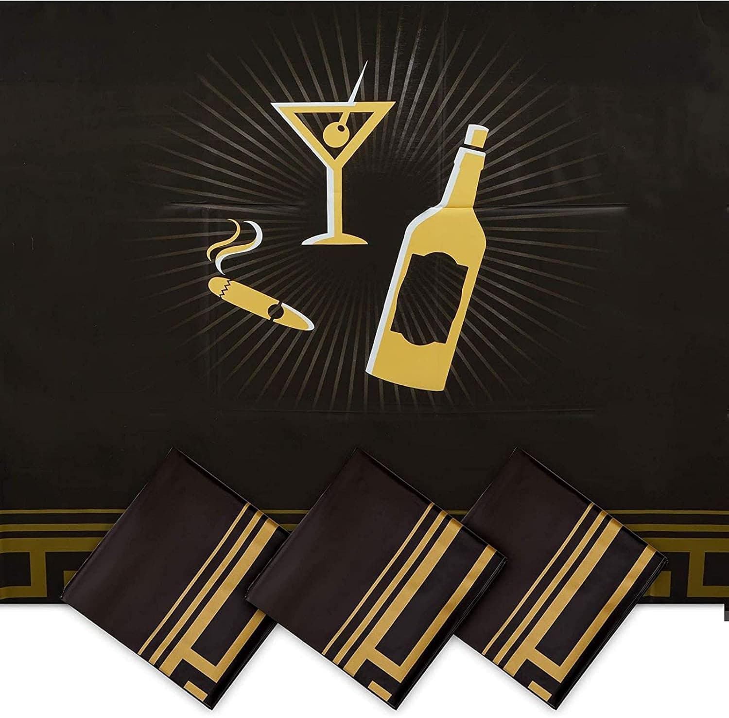 Sparkle and Bash Black Plastic Tablecloth for Roaring 20's Party (54 x 108 in, 3 Pack)