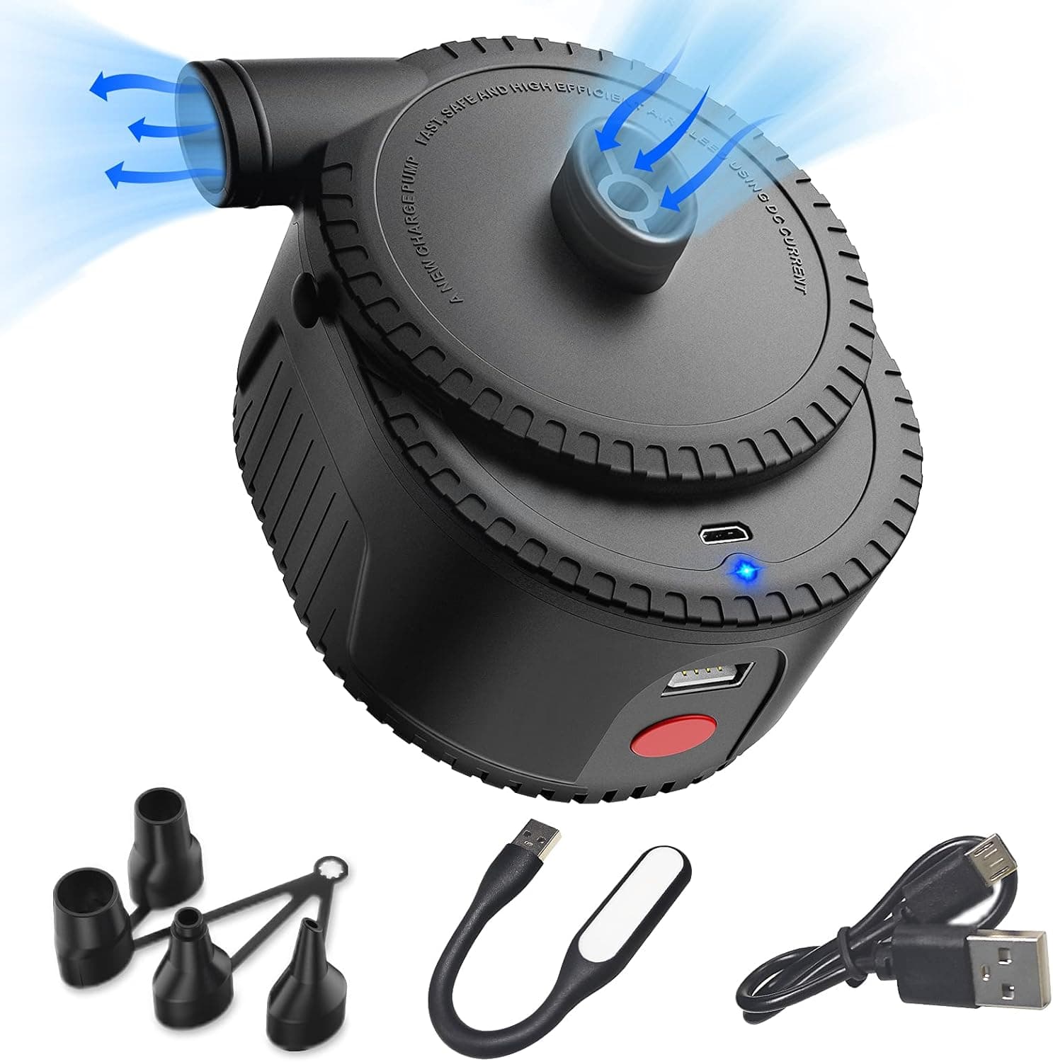 Rechargeable Electric Air Pump for Inflatables, Cordless Portable Battery Operated Inflator Deflator with 4 Nozzles, Air Pump for Air Mattress, Inflatable Toys, Cushions, Sofa, Swimming Ring