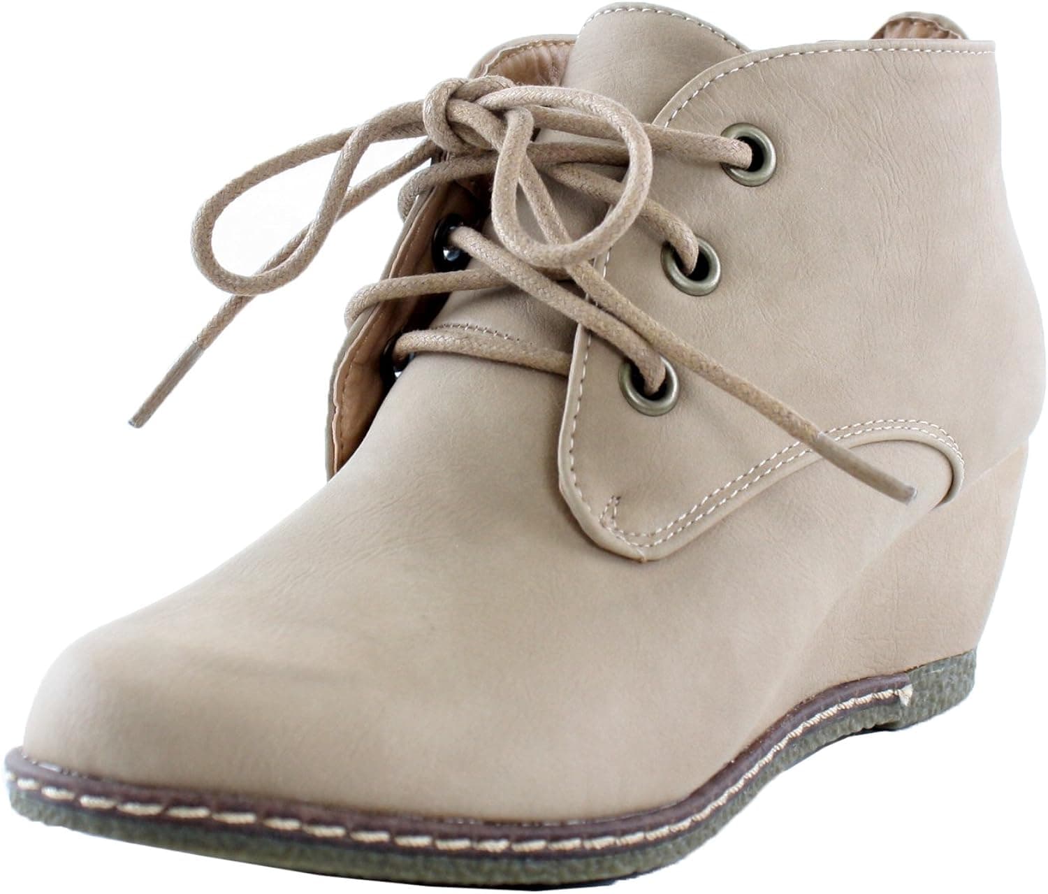 Nature Breeze Willow-01 Nubuck Round Toe Lace Up Wedge Boots Beige (6)