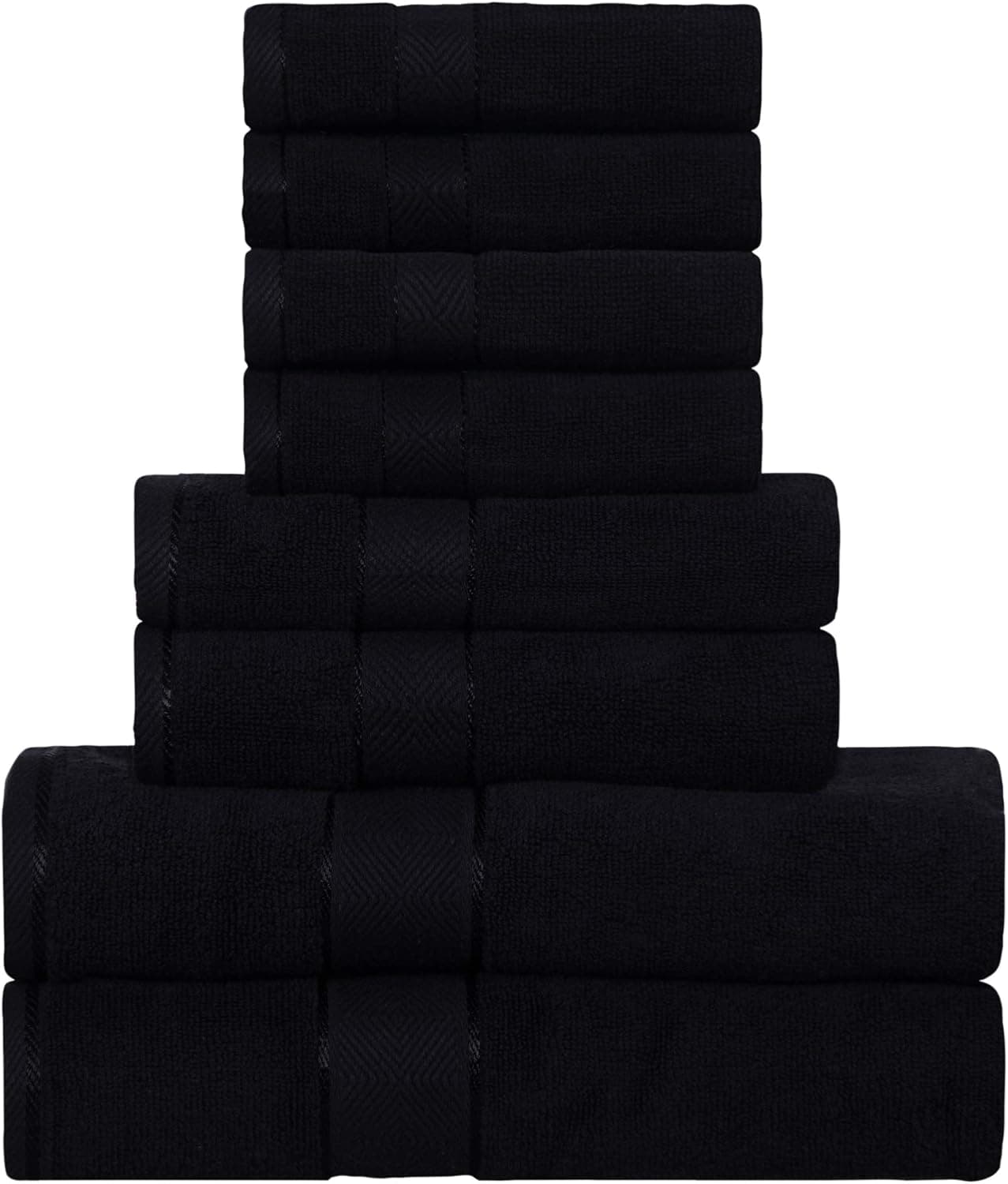 DIVINE Elysian - Premium ,100% Natural Ring-Spun finest quality double ply cotton yarn,Soft,Extra Absorbent & Durable, Quick-dry 8 Pc Towel Set (2 Bath Towels,2 Hand Towels & 4 Washcloths) - Black