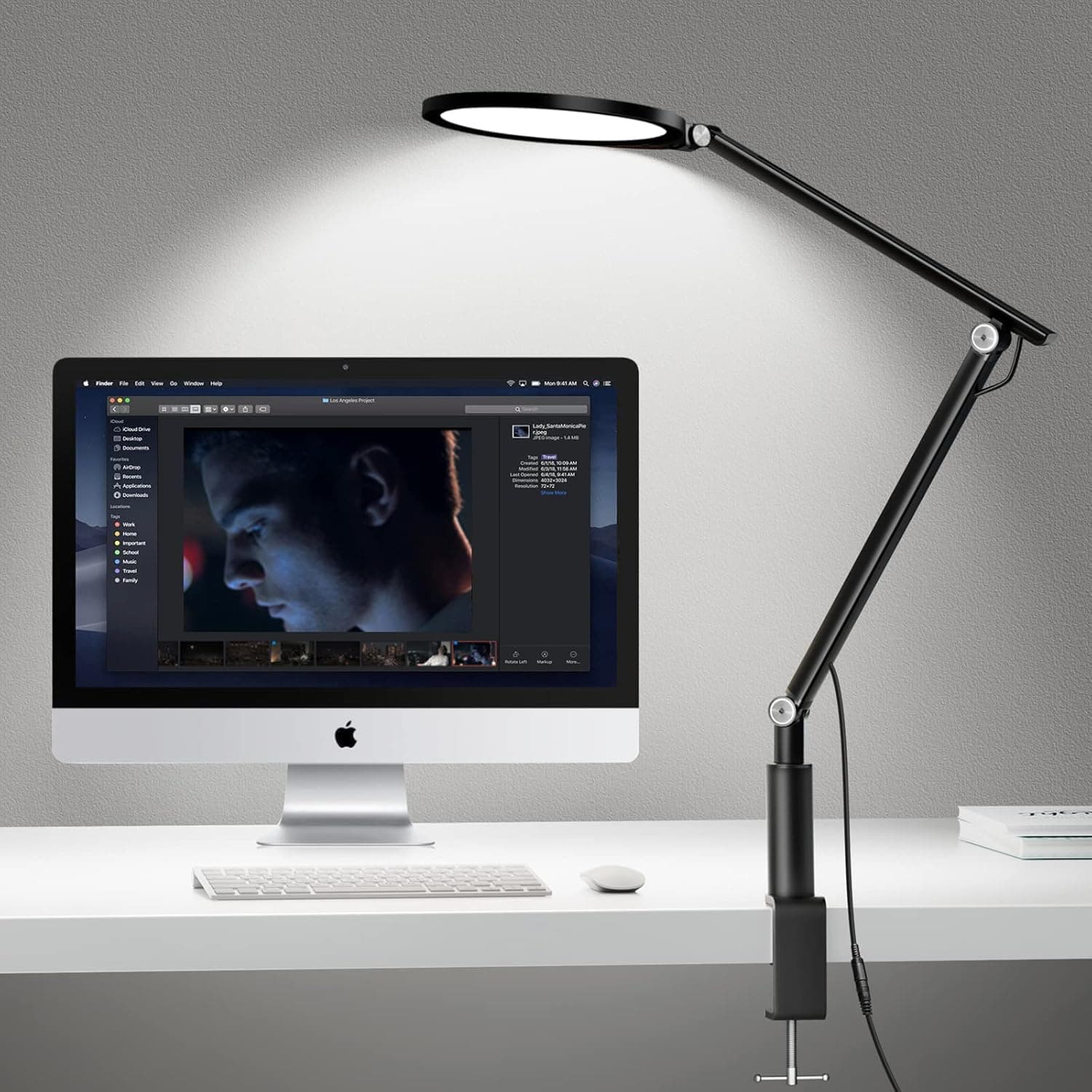 UPERGO LED Desk Lamp, Clip-on Desk Light for Home Office, Swing Arm Table Lamp with Clamp, Computer, Task Lamp, Workbench Drafting, Video Conferencing lighting, Adjustable Brightness Color Temperature