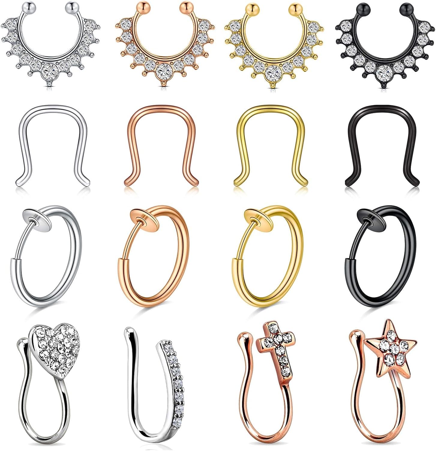 Incaton Fake Nose Ring Magnetic Nose Stud Fake Nose Ring Hoop Fake Nose Ring Stud Double Fake Noe Rings for Women Men