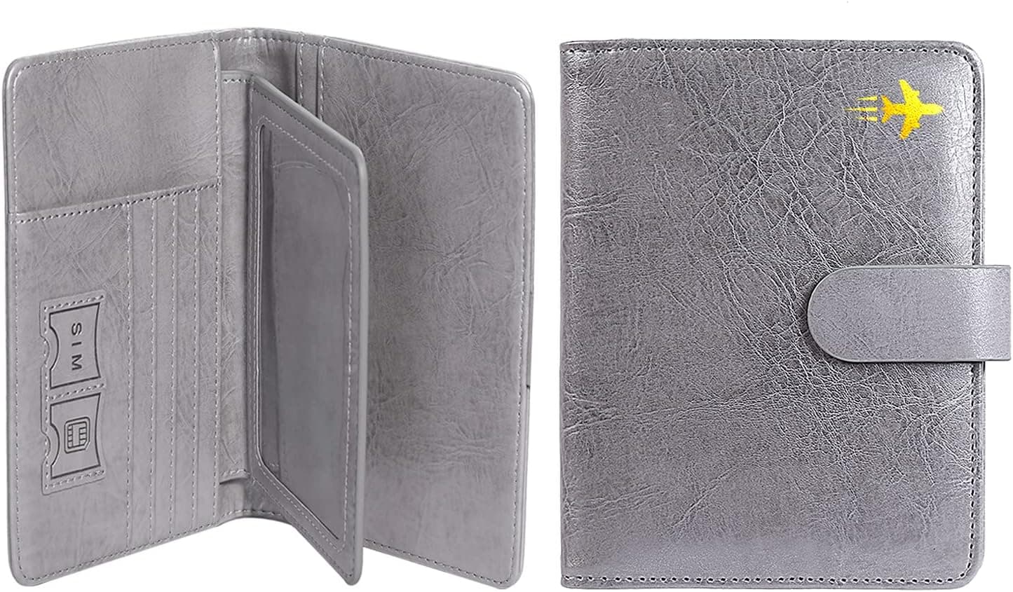 Passport Holder Passport Wallets, Upgraded Passport Holder Card Slots, RFID Waterproof Travel Wallets for Men/Women/Family and Business (Silver)