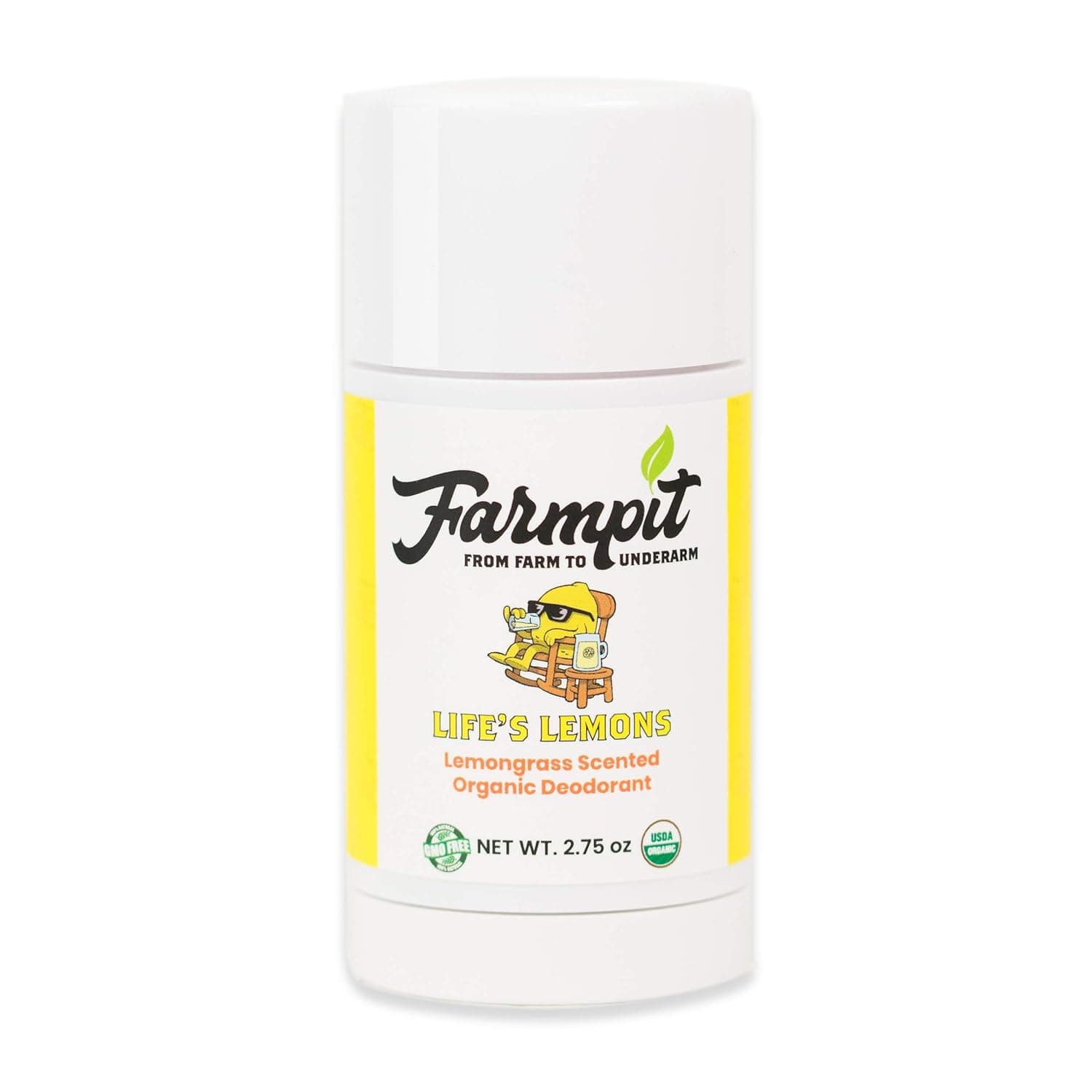 Farmpit All Natural Deodorant - USDA Certified Organic - Aluminum, Paraben, Propylene, Gluten, Cruelty and Baking Soda Free - for Men or Women - Stay Fresh All Day (Life's Lemons)