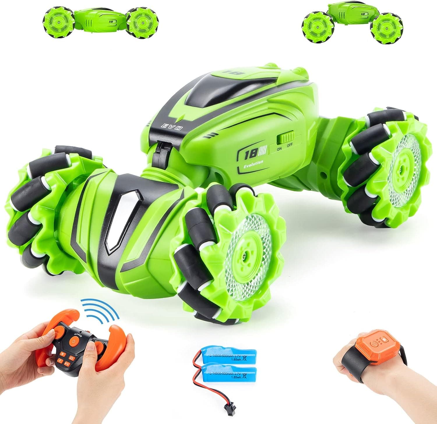 LELETAM Remote Control Car RC Stunt Cars for 8-12, Double Sided 2.4G High Speed 360° Flips Gesture RC Drift Race Car with LED Music, 4WD Off-Road Vehicle Gifts for Age 4-7 5 6 9 10 Boys Kids(Green)