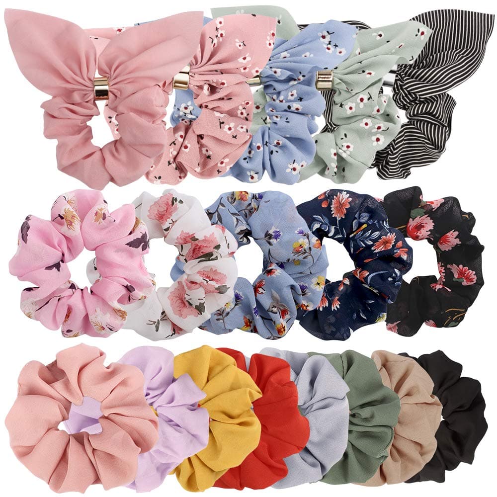 Didder Hair Scrunchies for Women Elastic Hair Scrunchie with Bow, Bunny Ear Scrunchies for Hair Bands Scrunchy Ties,18 Colors