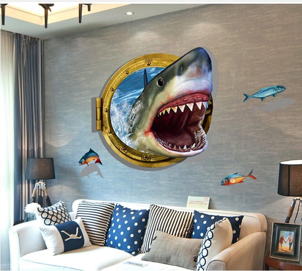 3D Self-Adhesive Removable Break Through The Wall Vinyl Wall Sticker/Mural Art Decals Decorator (Vivid Shark Mouth(23.6" X 35.4"))