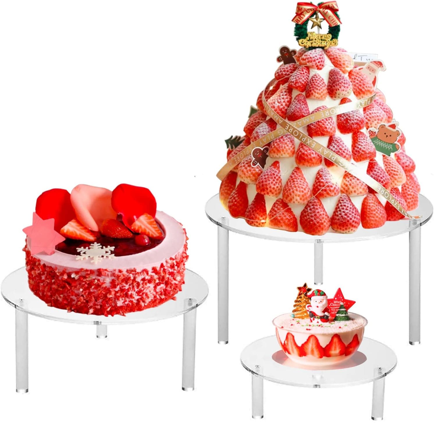 3pcs Round Clear Acrylic Cake Stands Cake Holder for Cupcake Dessert Cake Pizza