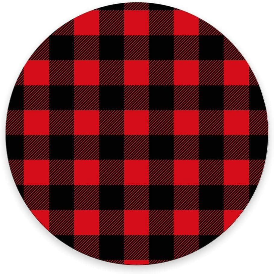 Black and Red Buffalo Check Plaids Round Mouse Pad 7.87"X7.87" 20CM