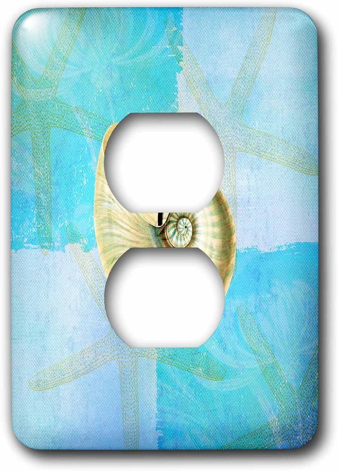 3dRose lsp_79349_6 White Shell with Starfish Aqua and Blue Beach Theme Plug Outlet Cover, Multicoloured