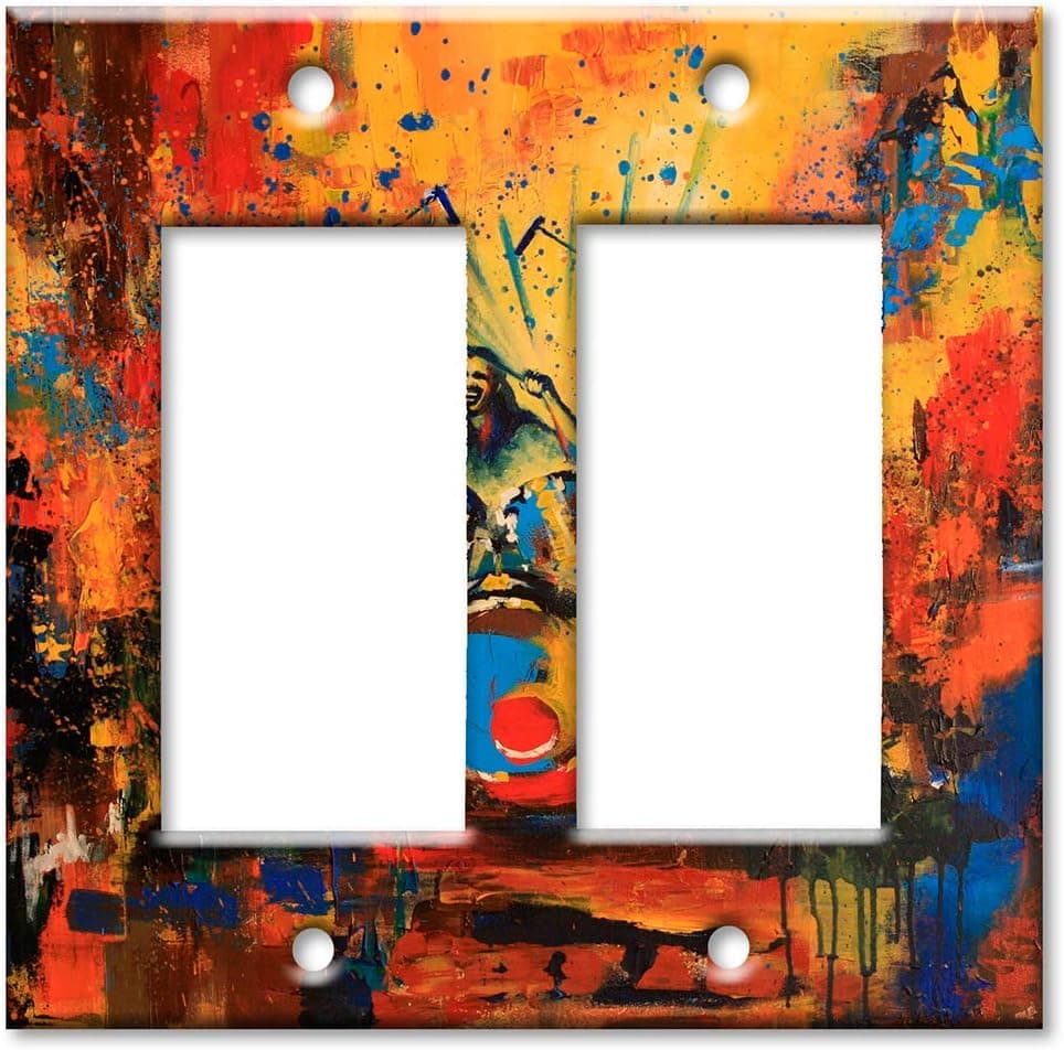 Art Plates Brand Double Gang Rocker (Decora) Switch - Wall Plate - Drummer Painting