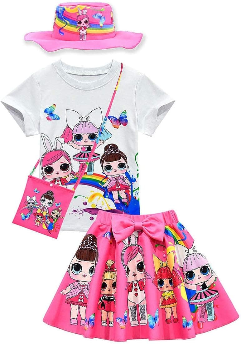 ugoccam LOL Dress Princess Surprise Costume Short Sleeve Shirt Dolls Clothes for Girls Birthday Outfit Girls-120 Pink