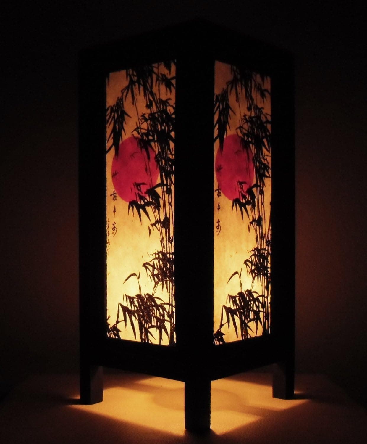 Thai Vintage Handmade Oriental Handcraft Japanese Sunset Bamboo Tree Art Bedside Table Light or Floor Wood Lamp Home Bedroom Decor Modern (Copter Shop)